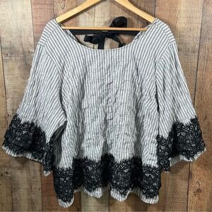 Whimsygoth Black Lace Stripe Plus 26/28 Lane Bryant Bell Sleeve Cotton Boho